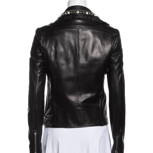 Gucci Leather Studded Tiger Ruffled Pearl Motorcycle Jacket - Picture 2 of 3